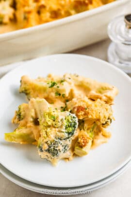 cooked Broccoli au Gratin on a plate