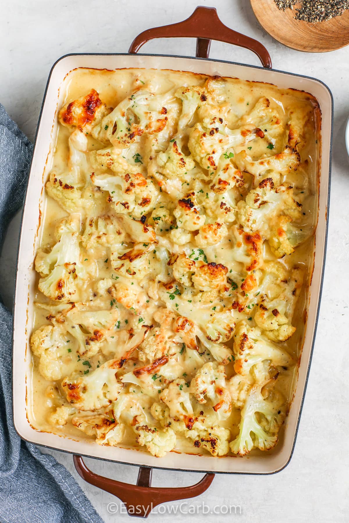 cooked Cauliflower au Gratin in the dish