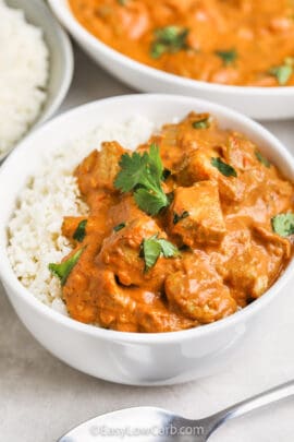 plated Keto Butter Chicken with rice