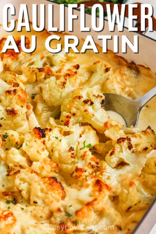 cooked Cauliflower au Gratin with a title