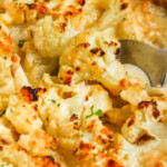close up of Cauliflower au Gratin with a title