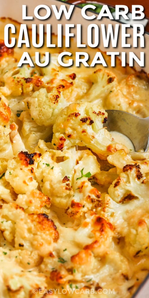 close up of Cauliflower au Gratin with a title