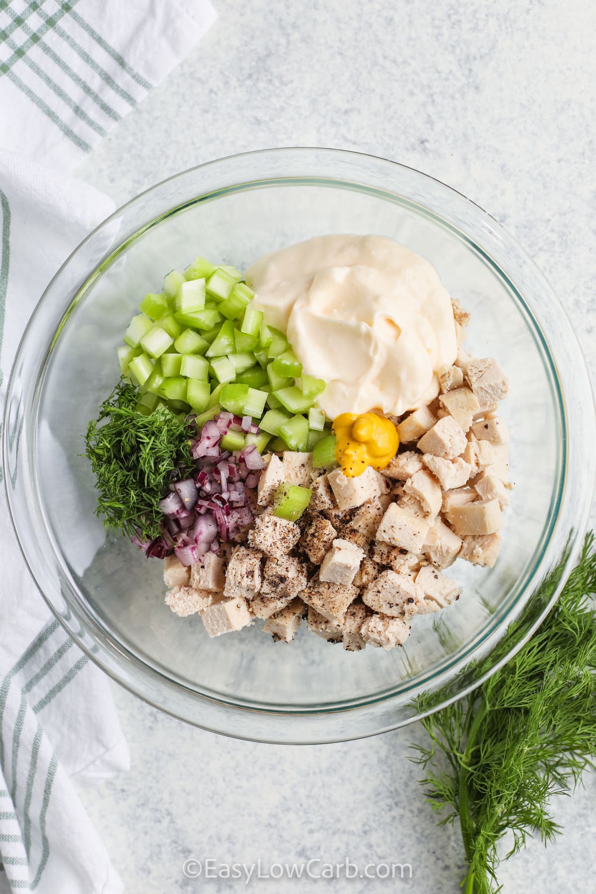 ingredients in a bowl to make Chicken Salad Recipe