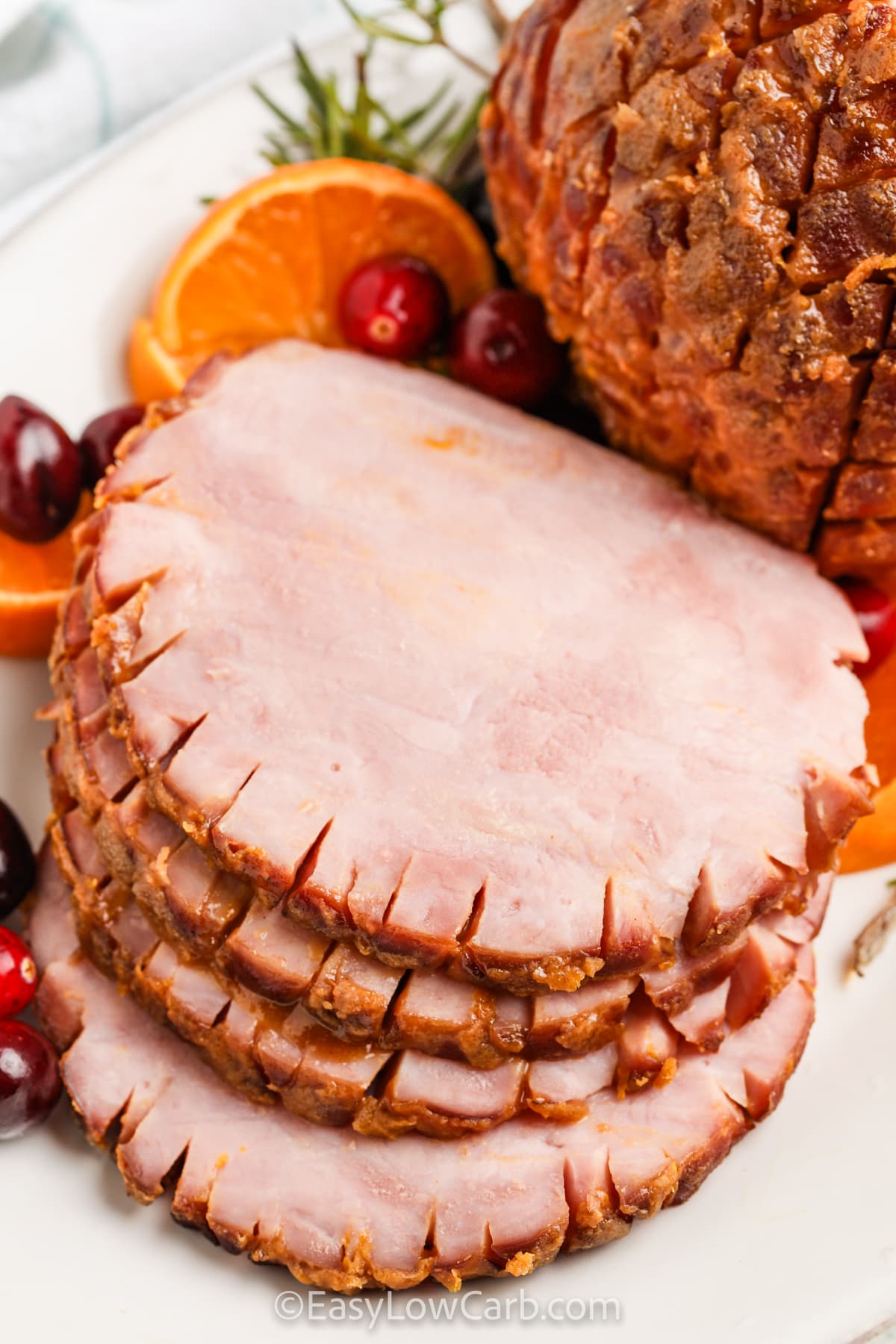 sliced Low Carb Baked Ham on a plate
