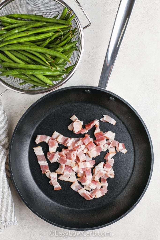 frying bacon to make Bacon Green Beans