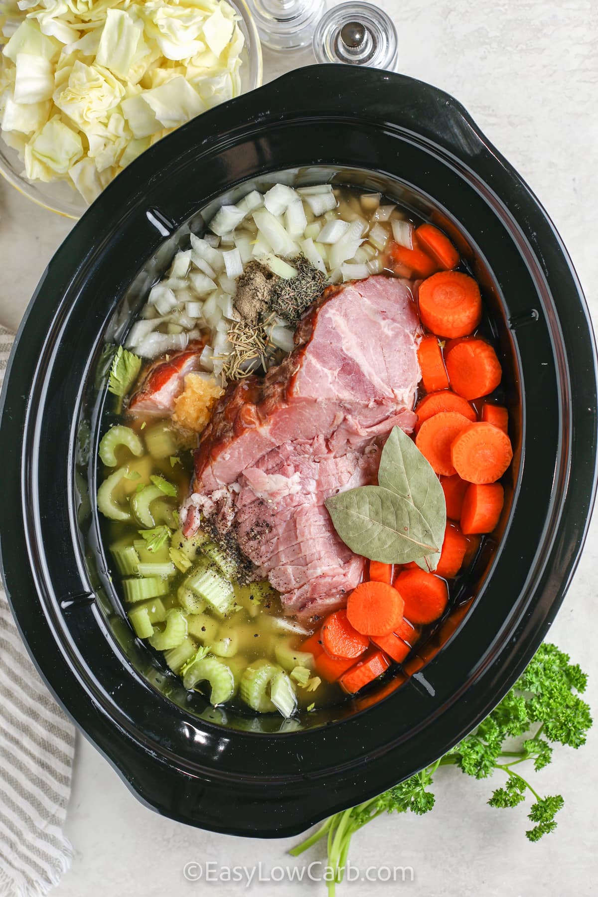 ingredients in the pot to make Low Carb Ham Bone Soup