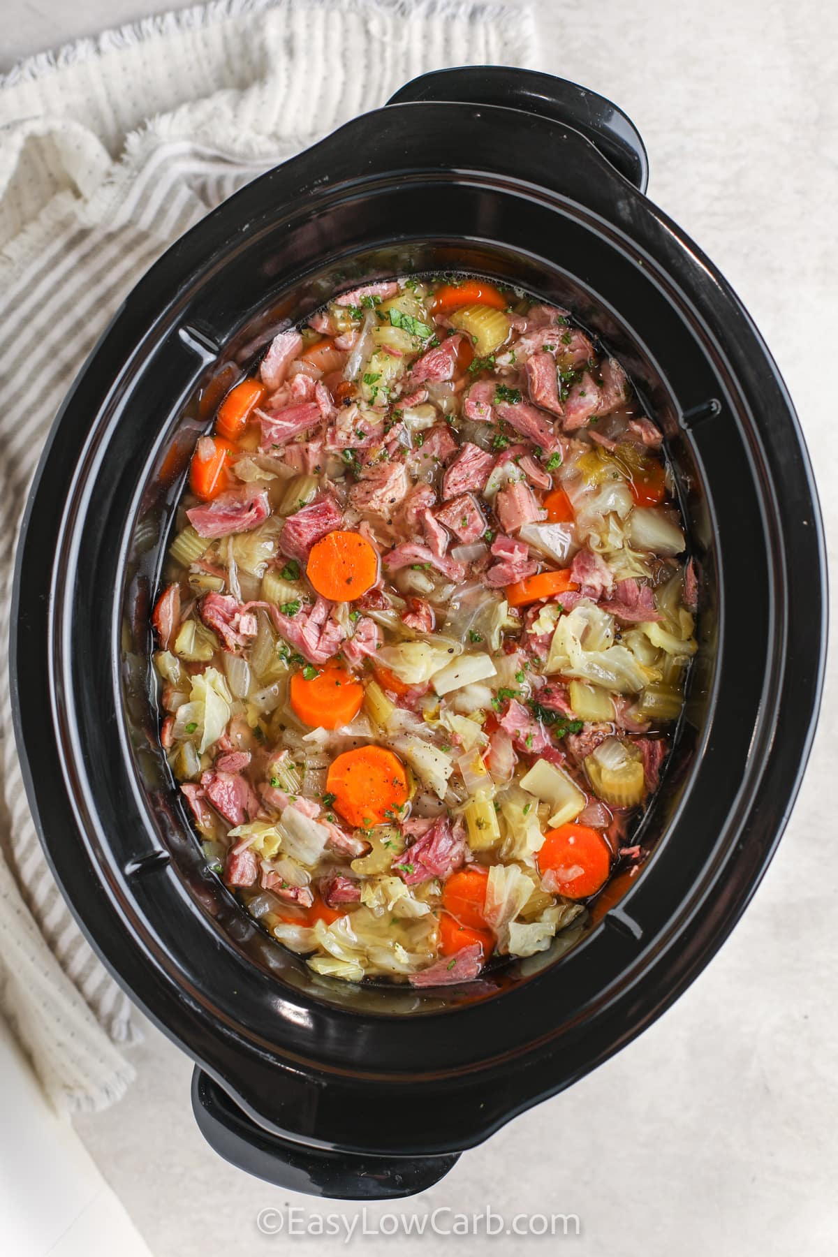 cooked Low Carb Ham Bone Soup in the crockpot