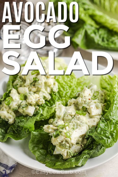 Avocado Egg Salad on lettuce with a title w