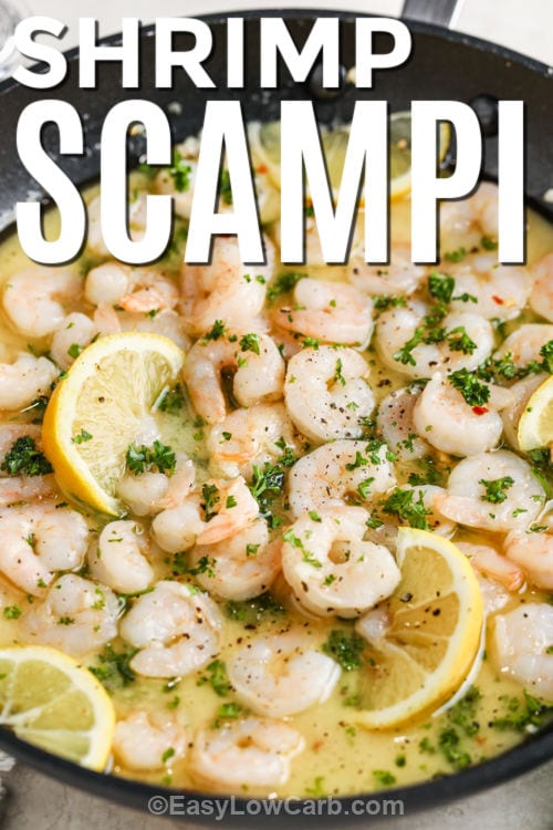 Shrimp Scampi with lemon slices and a title