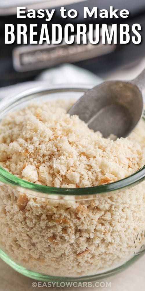 close up of Keto Breadcrumbs with a title