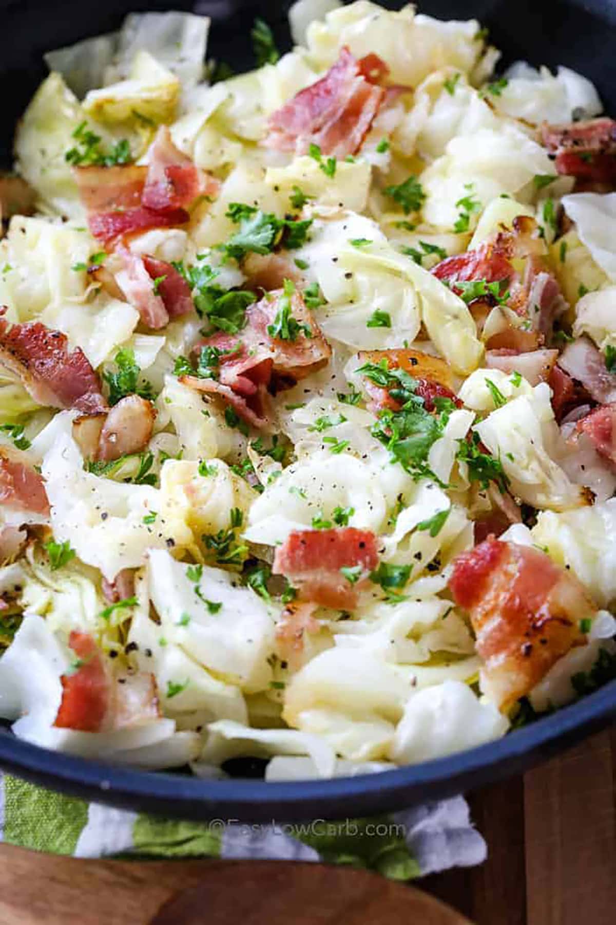close up of Fried Cabbage with Bacon