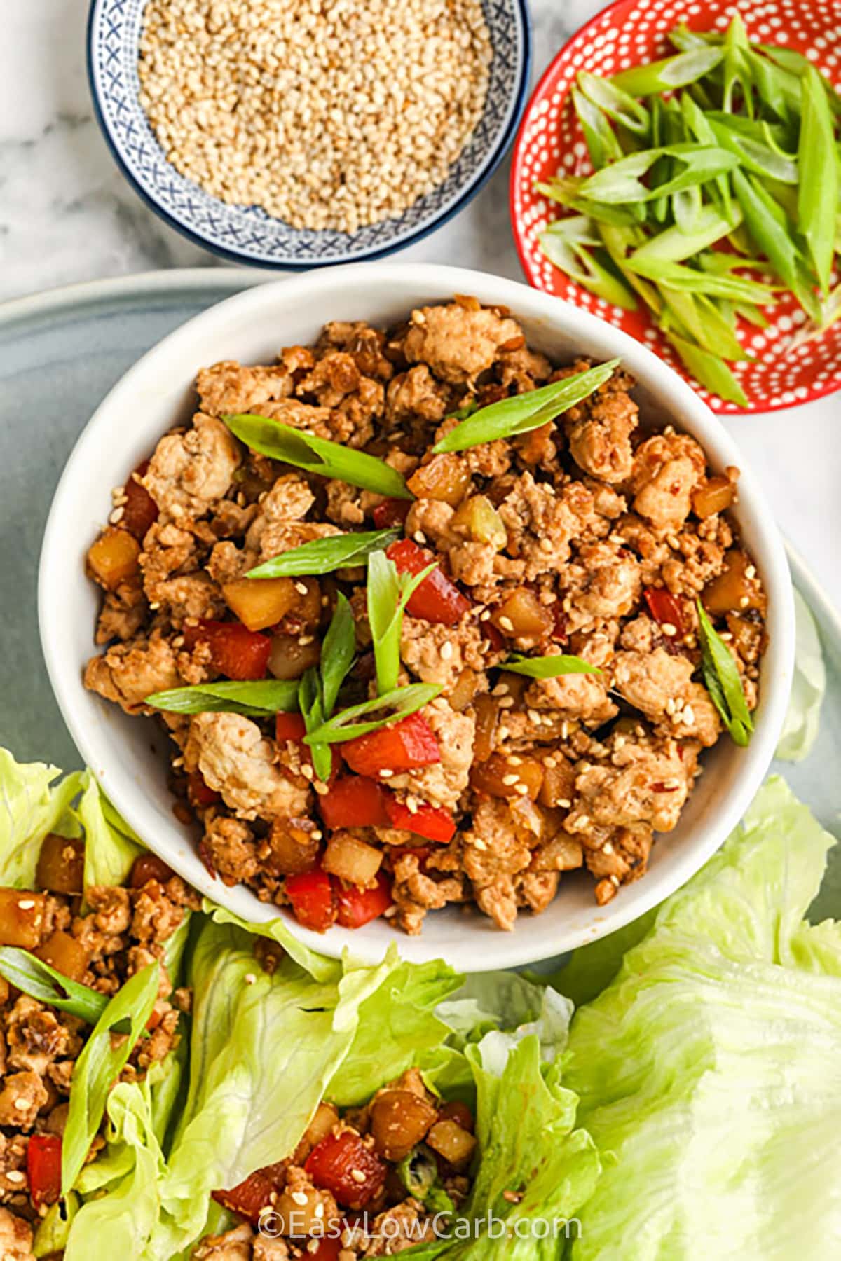 Easy Chicken Lettuce Wraps and bowl with filling