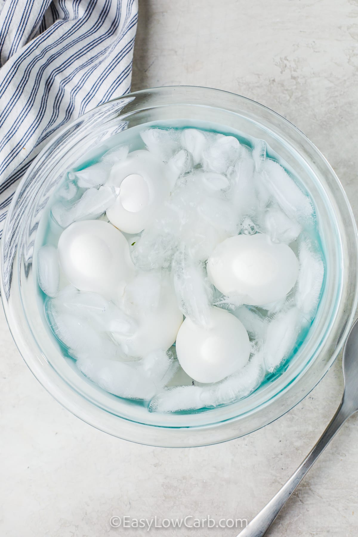 eggs in ice water to make Easy Hard Boiled Eggs