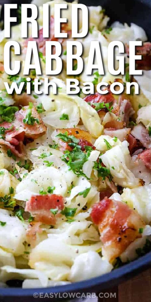 plated Fried Cabbage with Bacon with a title