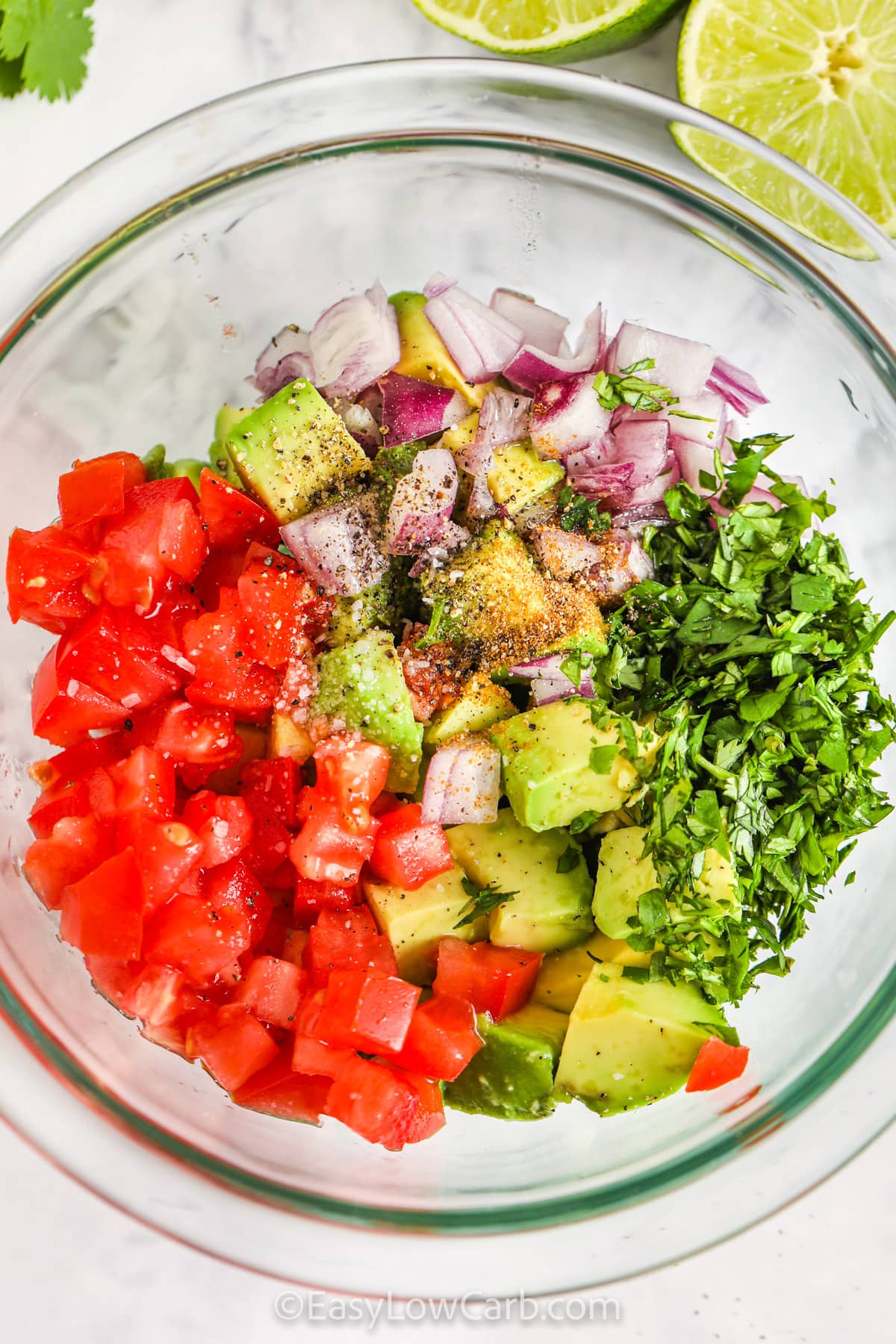 ingredients in a bowl to make Avocado Salsa Recipe