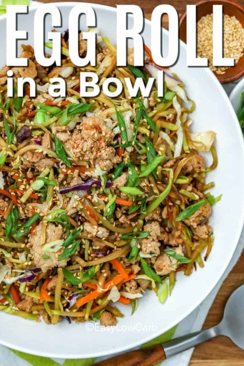 plated Egg Roll Bowl Recipe with a title