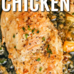 close up of Lemon Garlic Chicken with a title