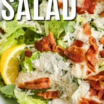 Low Carb Caesar Salad Recipe with bacon and a title