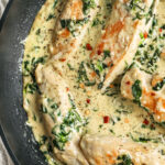 close up of cooking Creamy Spinach Chicken