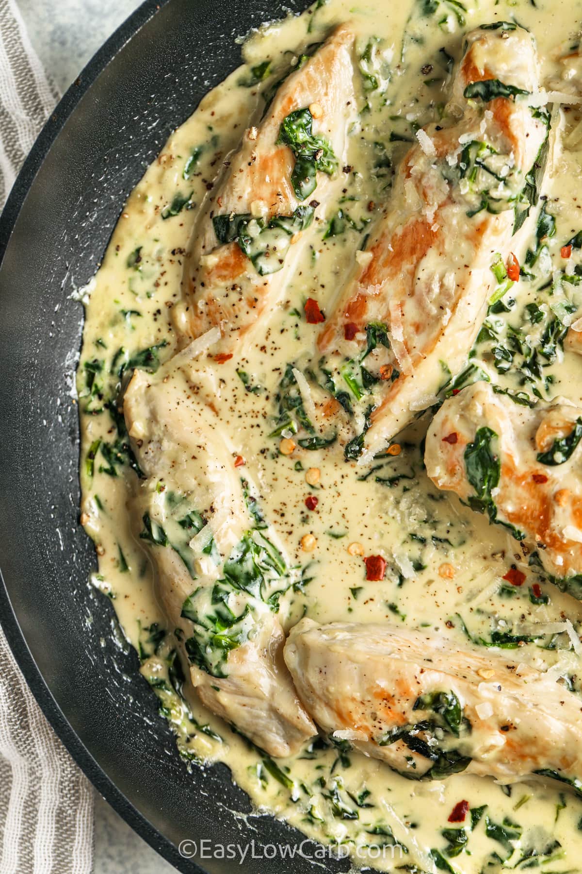 close up of cooking Creamy Spinach Chicken