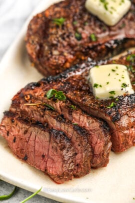 sliced Grilled Sirloin Steak with melted butter