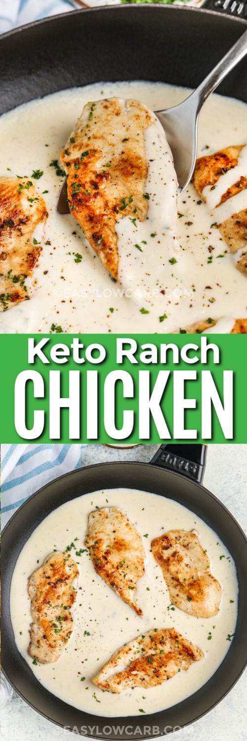 Ranch Chicken in the pan and close up with a title