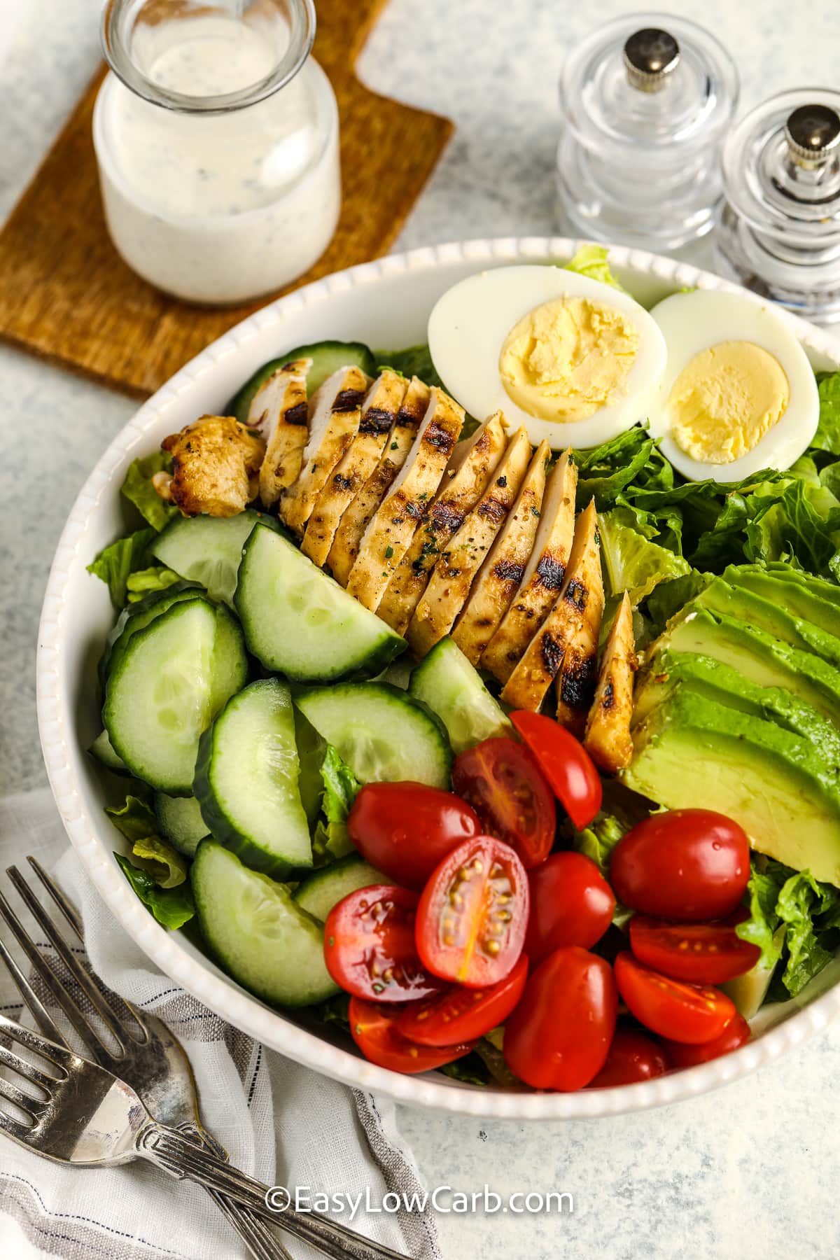 grilled chicken salad in a bowl