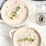 top view of plated Homemade Cream of Chicken Soup