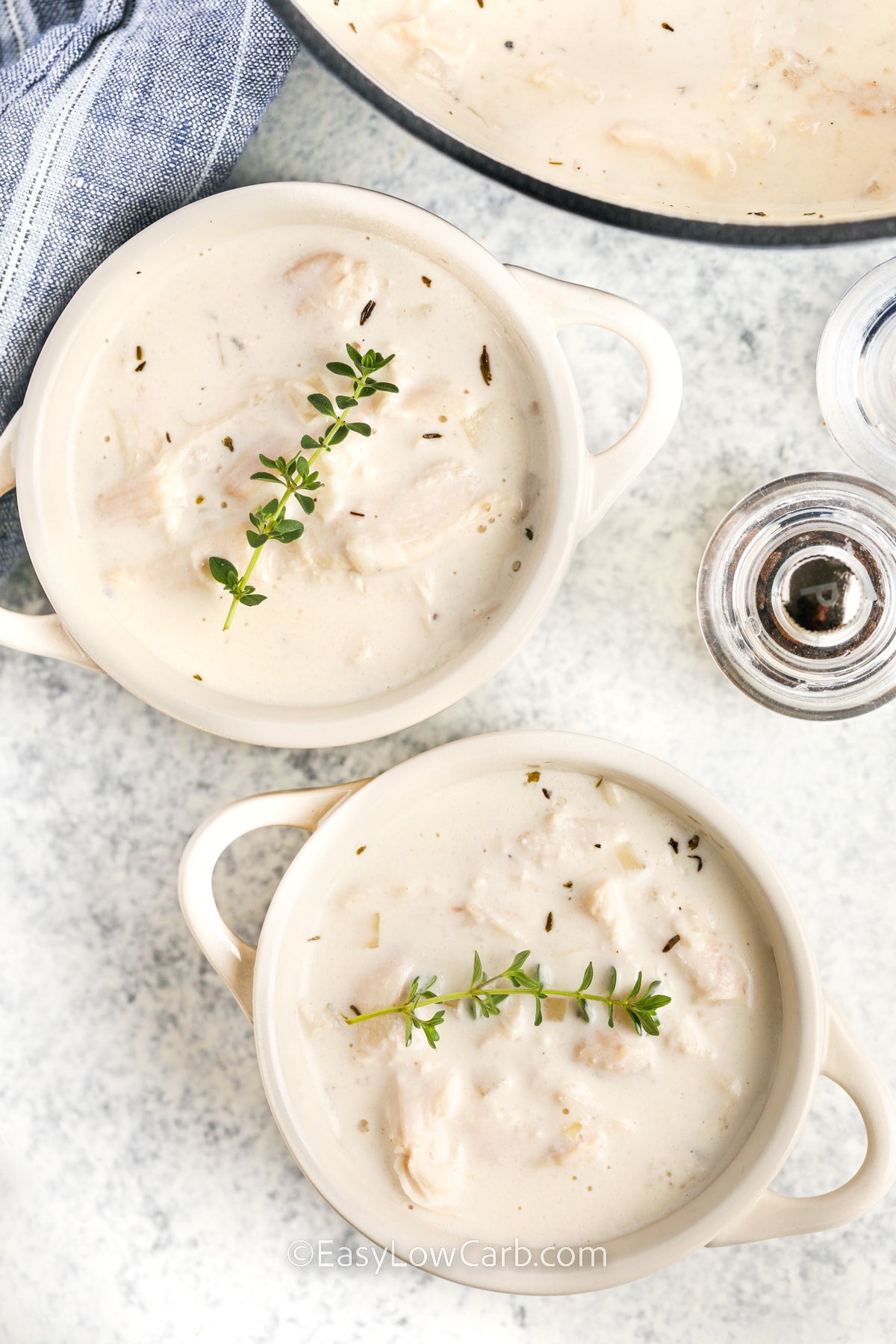 top view of plated Homemade Cream of Chicken Soup