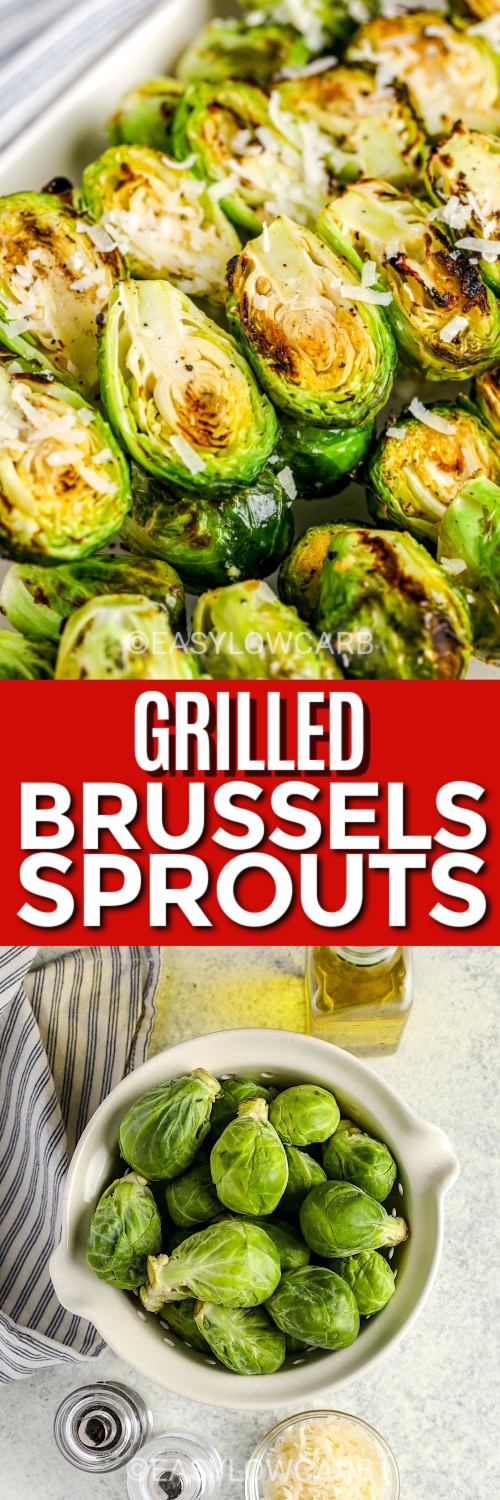 grilled brussels sprouts and ingredients with text