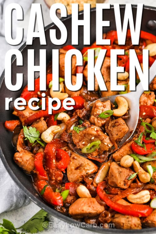 cooked Cashew Chicken Recipe with writing