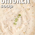pot of Homemade Cream of Chicken Soup with writing