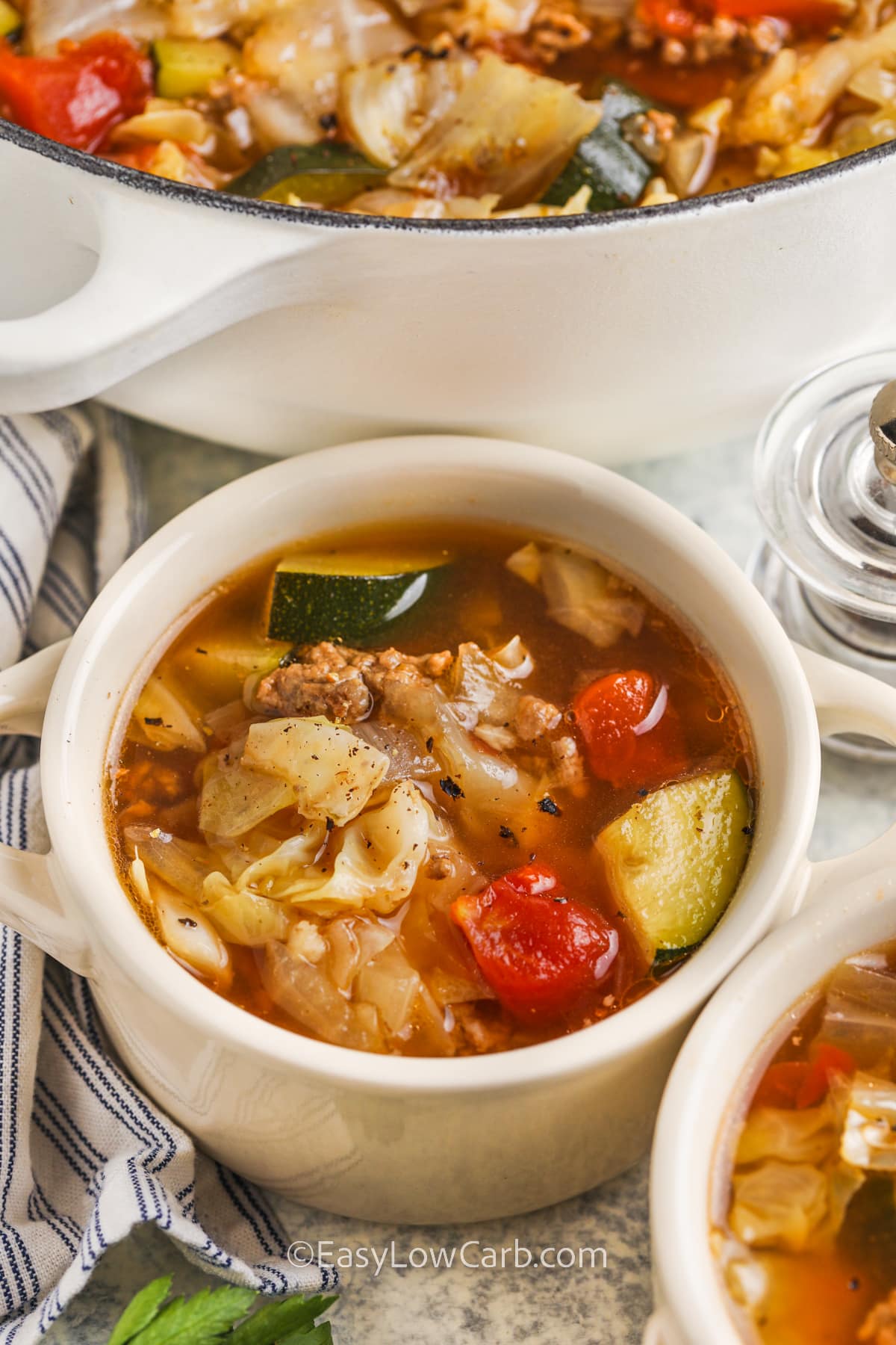 a bowl of ground beef soup