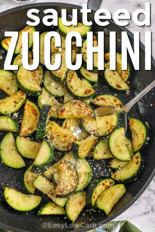 frying Sauteed Zucchini with a title