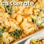 Roasted cauliflower broccoli casserole with text