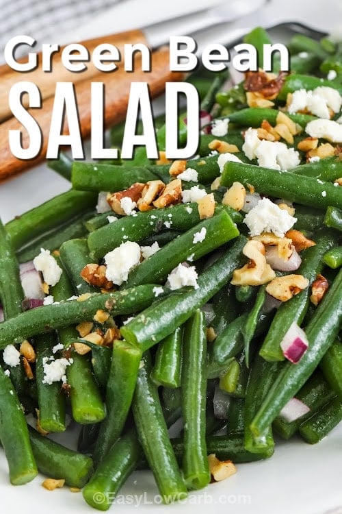 Green bean salad with text