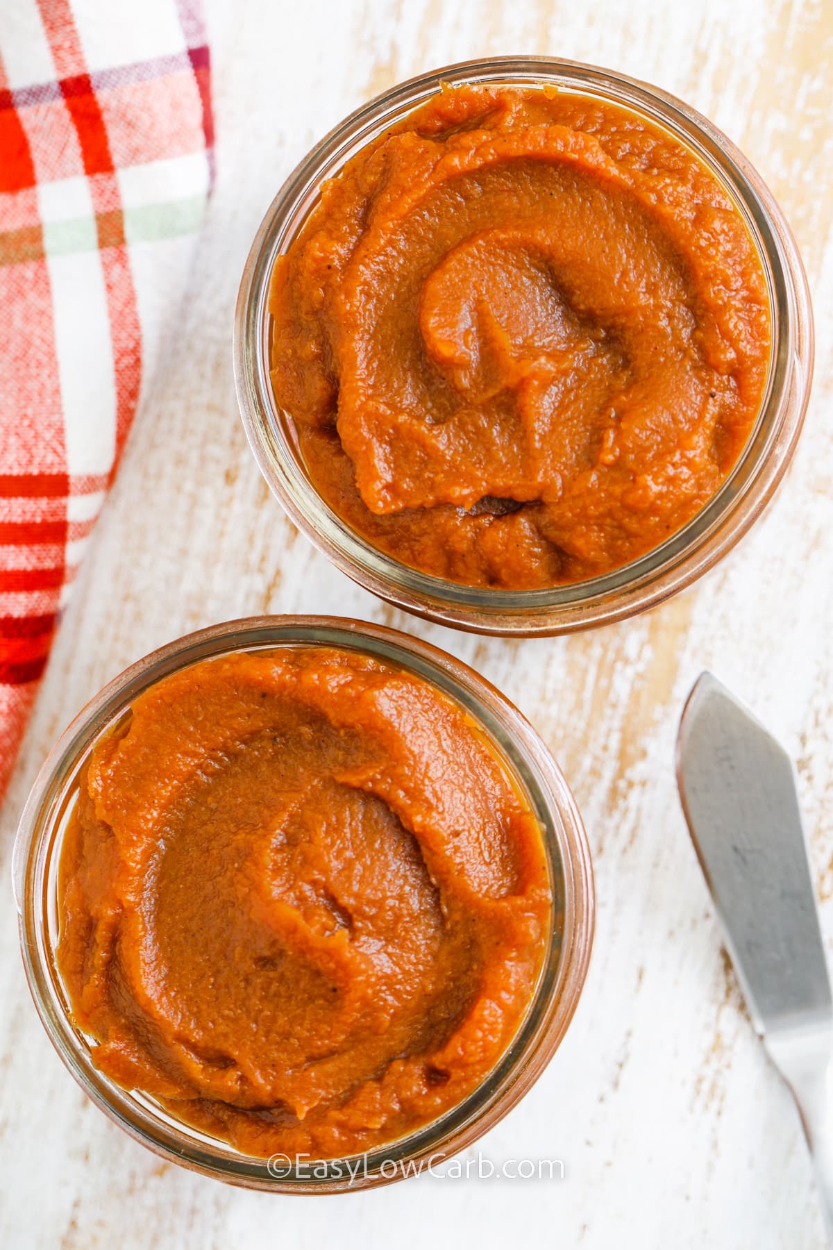 top view of 2 jars of pumpkin butter