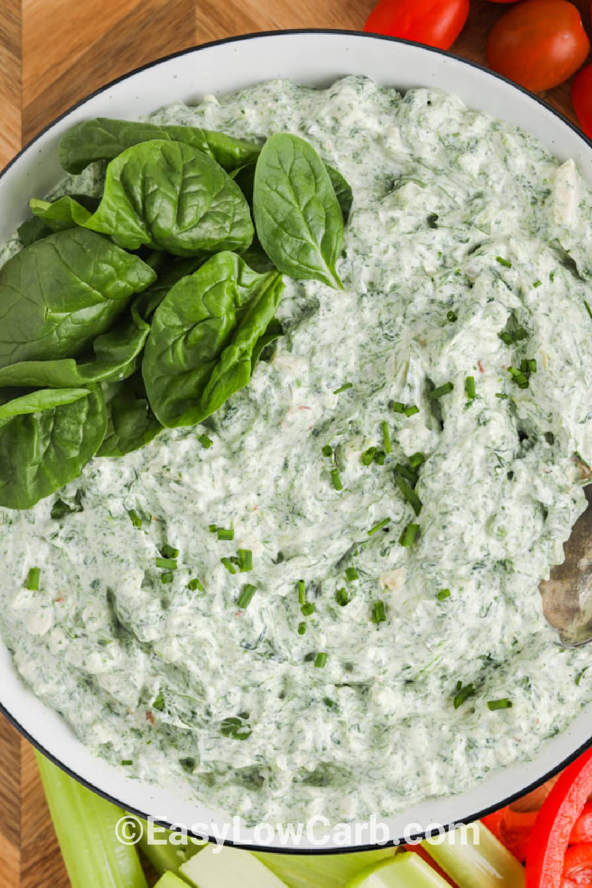 Close up of easy spinach dip in a bowl