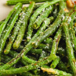 oven roasted green beans on a plate