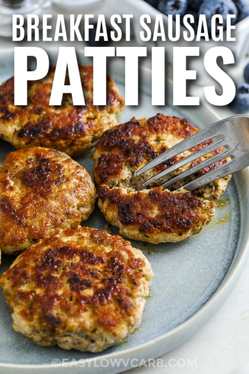 breakfast sausage patties on a plate with text