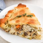 piece of low carb chicken pot pie on a white plate