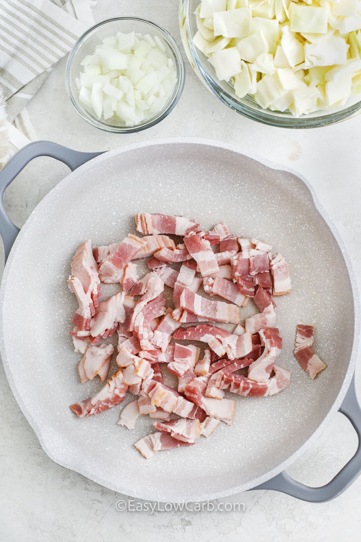 cooking bacon to make Fried Cabbage with Bacon