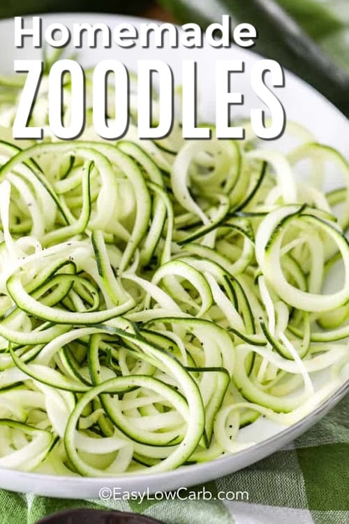 A bowl of zoodles with a title