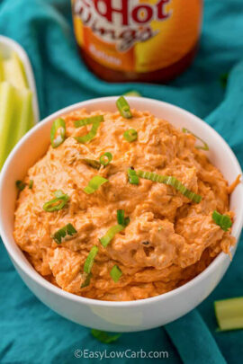 plated Crock Pot Buffalo Chicken Dip Recipe with green onions