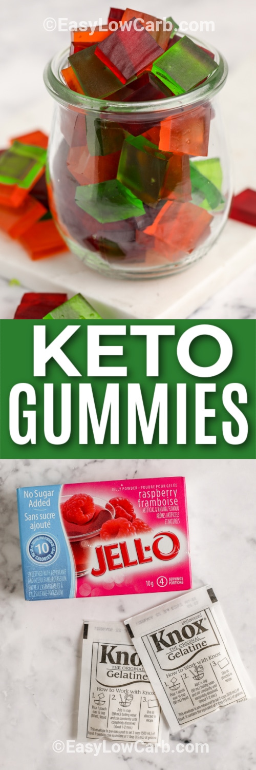 Keto Gummies ingredients and Keto Gummies in a jar with writing