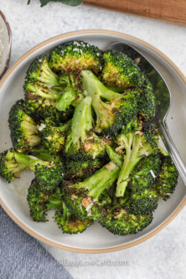 Parmesan Broccoli in a bowl with a spoon