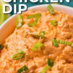 plated Crock Pot Buffalo Chicken Dip Recipe with a title