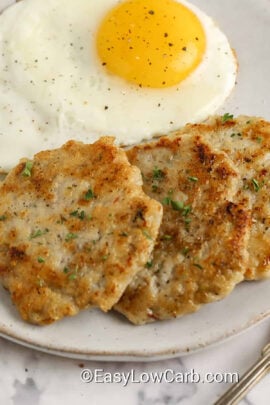 Turkey Breakfast Sausage Patties on a plate with an egg