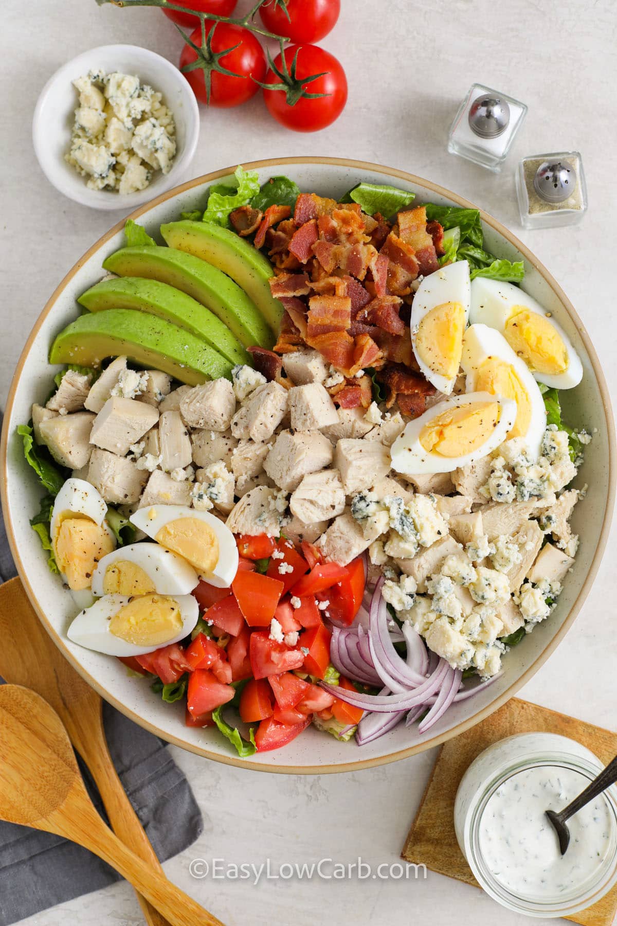 top view of Cobb Salad Recipe in a bowl