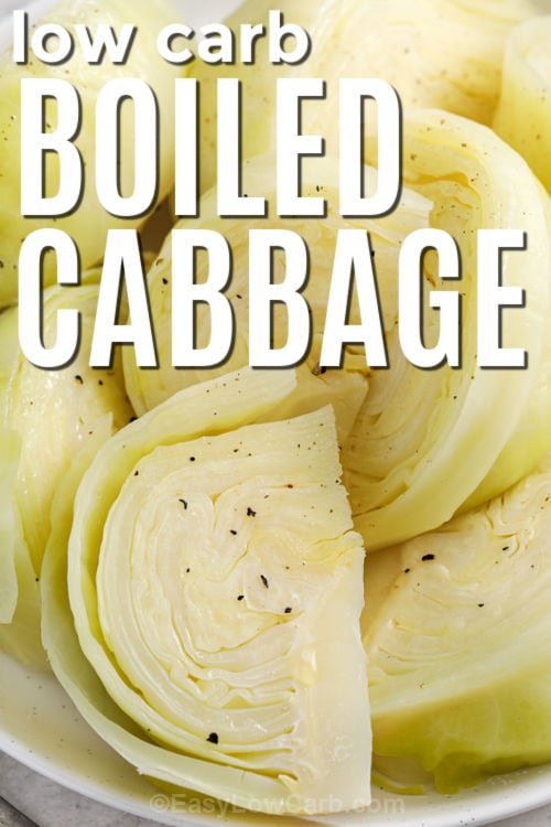 close up of Boiled Cabbage with writing